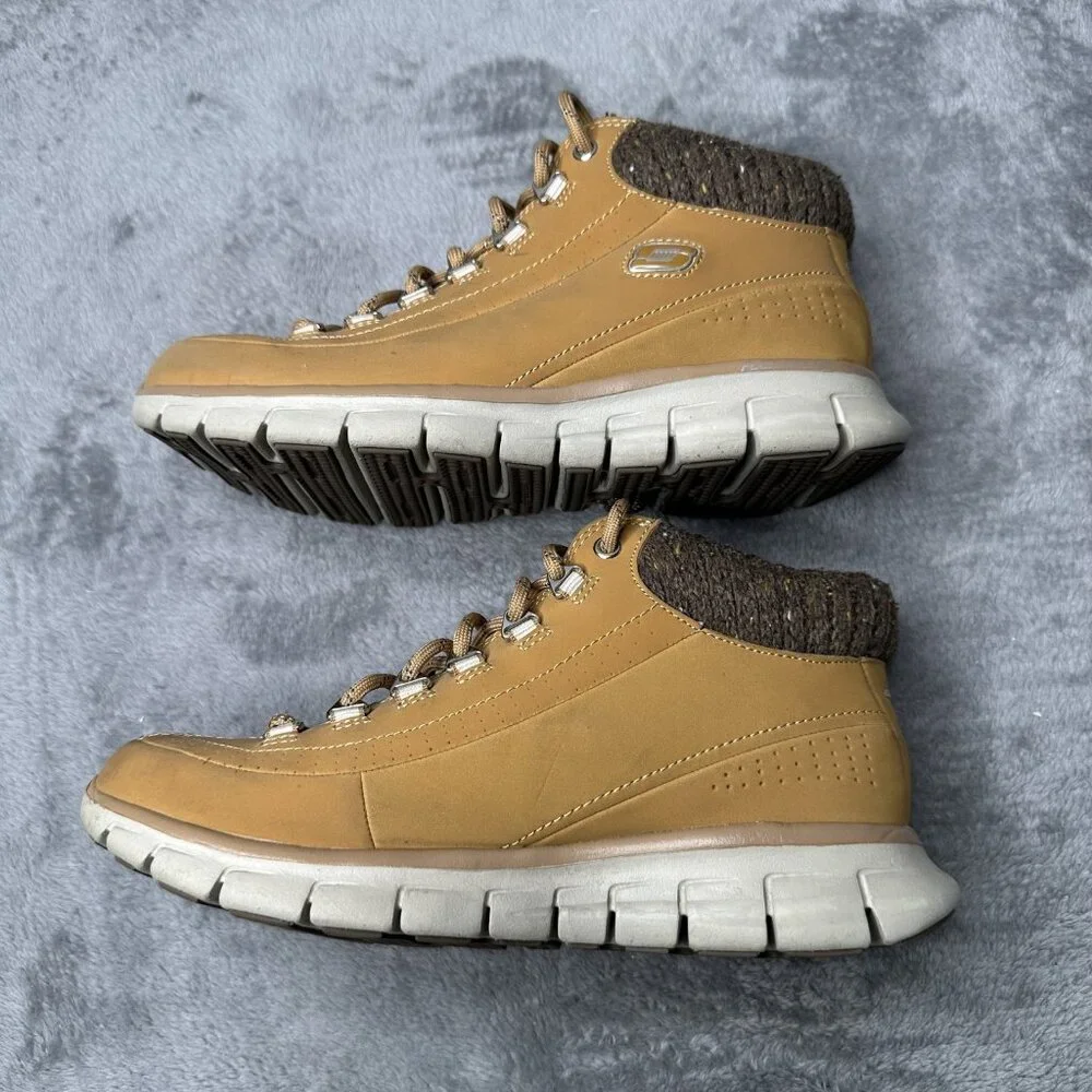 Skechers Relaxed Fit Leather Ankle Boots‎ Women 7 Cognac Tan Outdoor Hiking